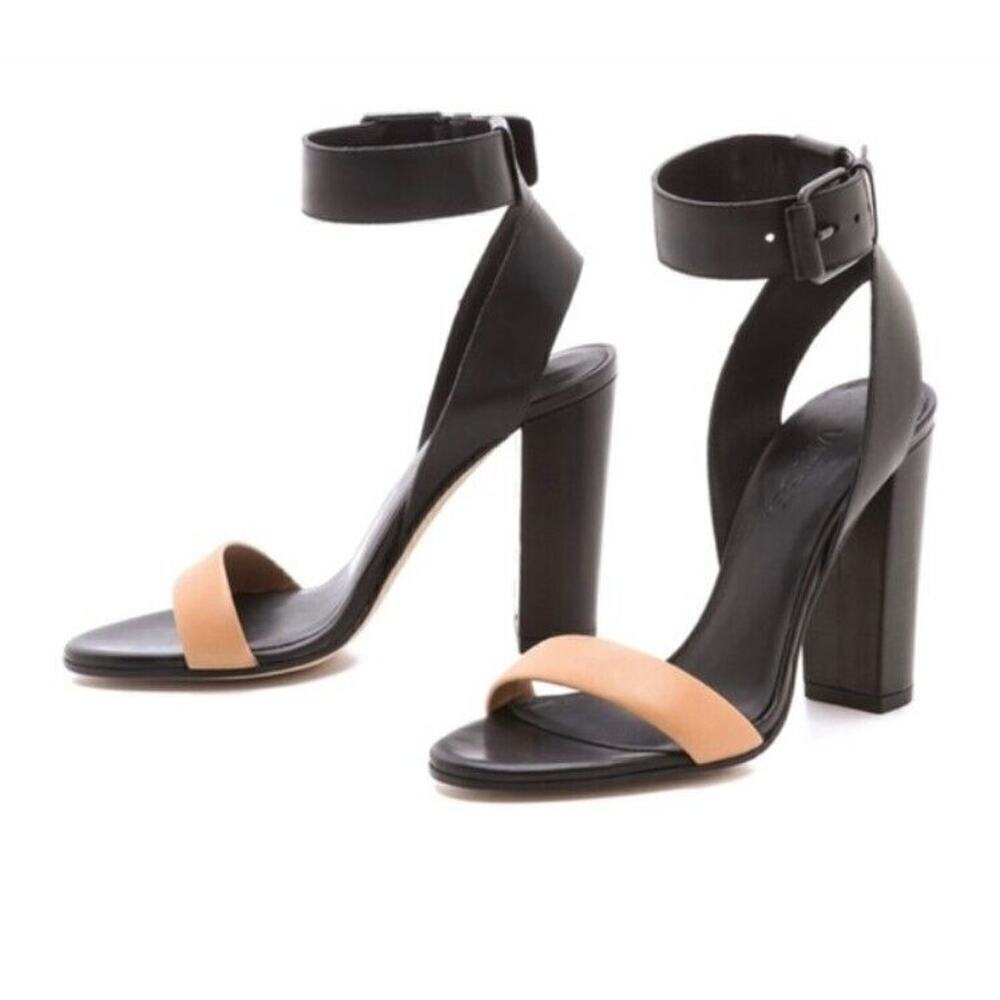 Vince Heels 39.5 / 9.5 Heels Black Leather Alexa Chunky Heel Open Toe Pumps